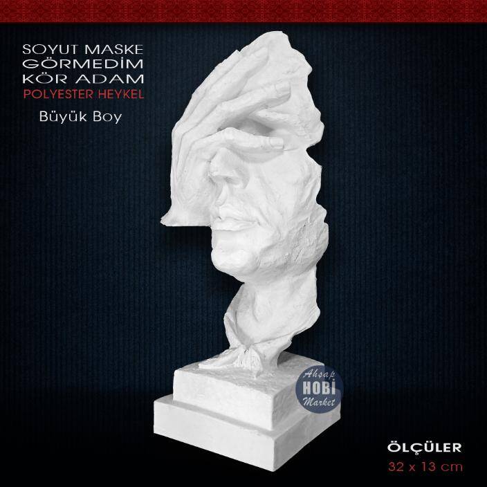 Görmedim Adam Maske Heykeli Büyük (32x13cm) Ham Polyester - 2