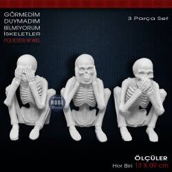 Görmedim Duymadım Bilmiyorum İskeletler (3 Parça) Ham Polyester - Tual Hobi Sanat