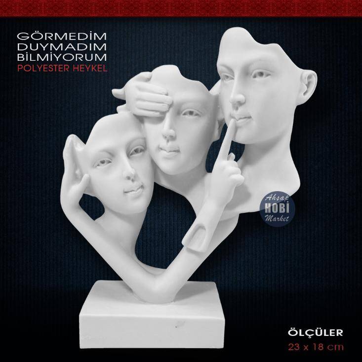 Görmedim Duymadım Bilmiyorum Maske Heykel (23x18 cm) - 1