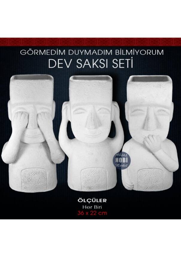 Görmedim Duymadım Bilmiyorum Saksı Seti Dev Boy (3 Parça) Ham Polyester - 2