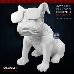 Gözlüklü Bulldog Köpek Heykeli Dev Boy (40x34 cm) Polyester - Tual Hobi Sanat