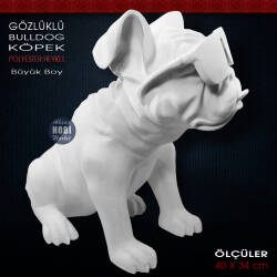 Gözlüklü Bulldog Köpek Heykeli Dev Boy (40x34 cm) Polyester - Tual Hobi Sanat (1)