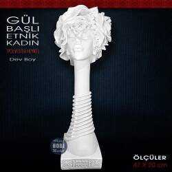 Gül Başlı Etnik Kadın Biblo Dev Boy (47x20 cm) Ham Polyester - Tual Hobi Sanat