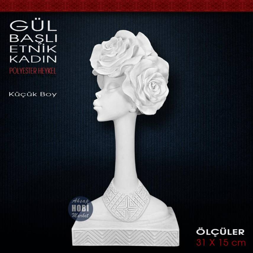 Gül Başlı Etnik Kadın Biblo Küçük Boy (31x15 cm) Ham Polyester - 1