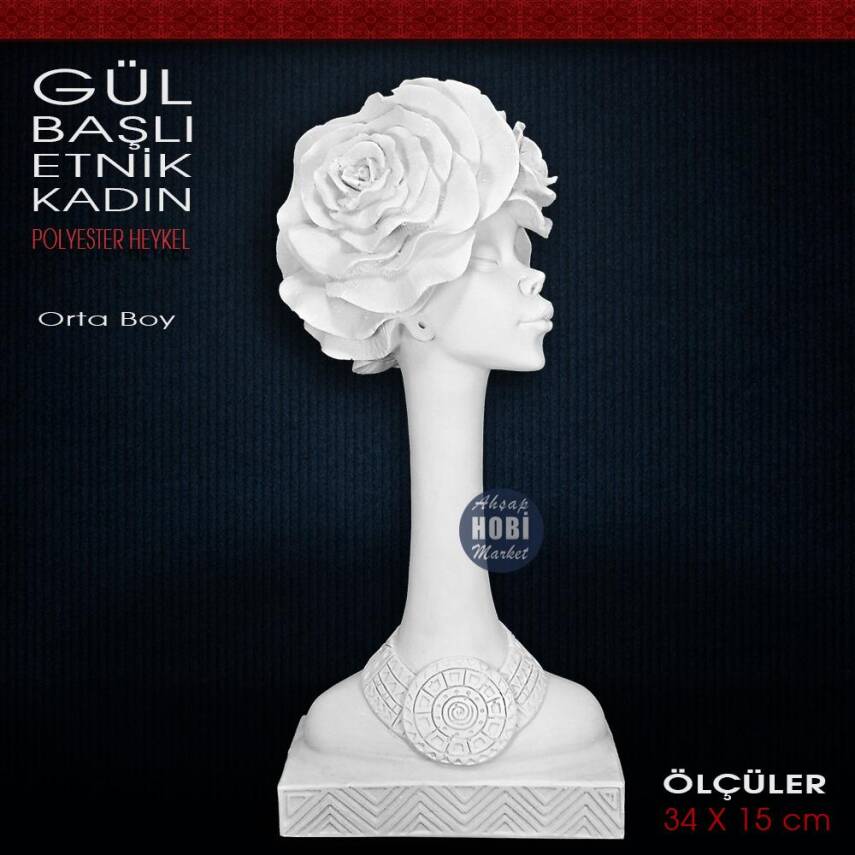 Gül Başlı Etnik Kadın Biblo Orta Boy (34x15 cm) Ham Polyester - 1