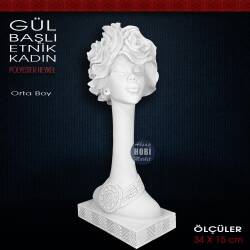 Gül Başlı Etnik Kadın Biblo Orta Boy (34x15 cm) Ham Polyester - Tual Hobi Sanat (1)