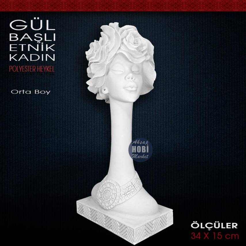 Gül Başlı Etnik Kadın Biblo Orta Boy (34x15 cm) Ham Polyester - 2