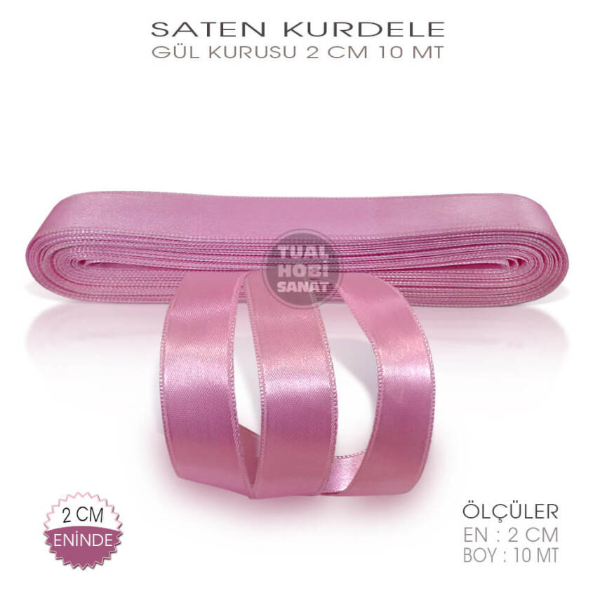 Gül Kurusu Renkli Saten Kurdele (Genişlik 2 cm) 10 Metre - 1
