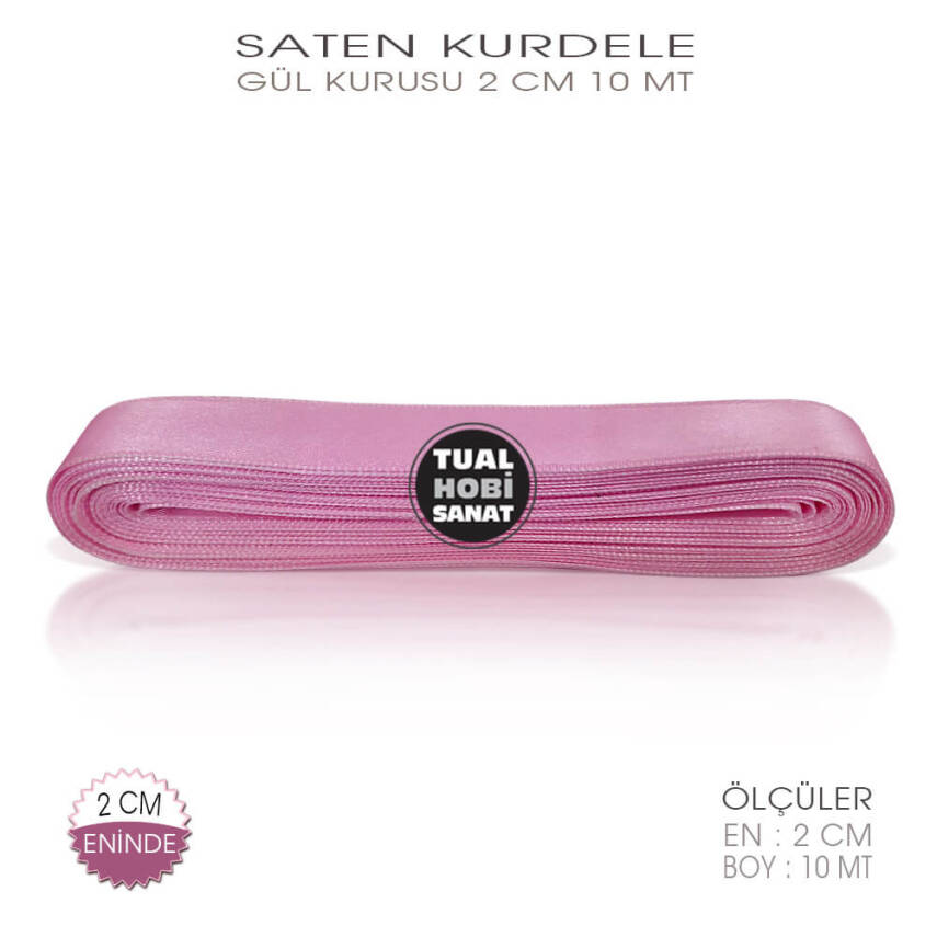 Gül Kurusu Renkli Saten Kurdele (Genişlik 2 cm) 10 Metre - 2