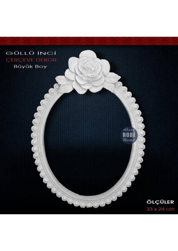 Güllü İnci Çerçeve Büyük Boy (33X24cm) Ham Polyester - 1