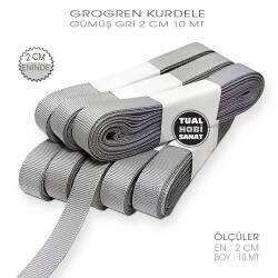 Gümüş Gri Grogren Kurdele (Genişlik 2 cm) 10 Metre - Tual Hobi Sanat