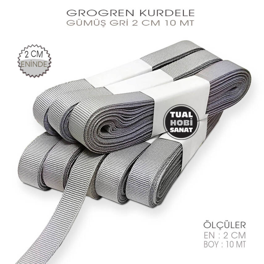 Gümüş Gri Grogren Kurdele (Genişlik 2 cm) 10 Metre - 1