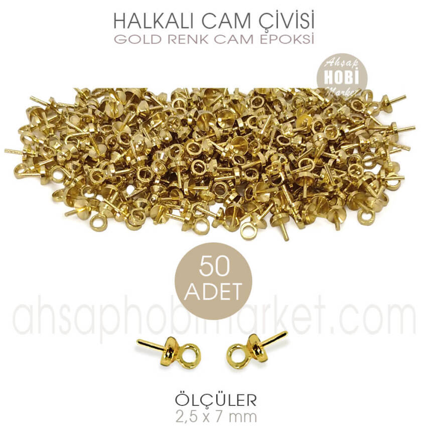 Halkalı Cam ve Epoksi Çivisi 50 Adet (2,5x7 mm) Parlak Gold - 1