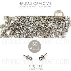 Halkalı Cam ve Epoksi Çivisi 50 Adet (2,5x7 mm) Parlak Gümüş - Tual Hobi Sanat