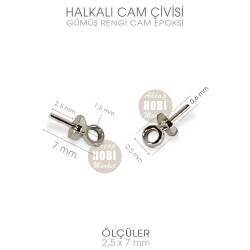 Halkalı Cam ve Epoksi Çivisi 50 Adet (2,5x7 mm) Parlak Gümüş - Tual Hobi Sanat (1)