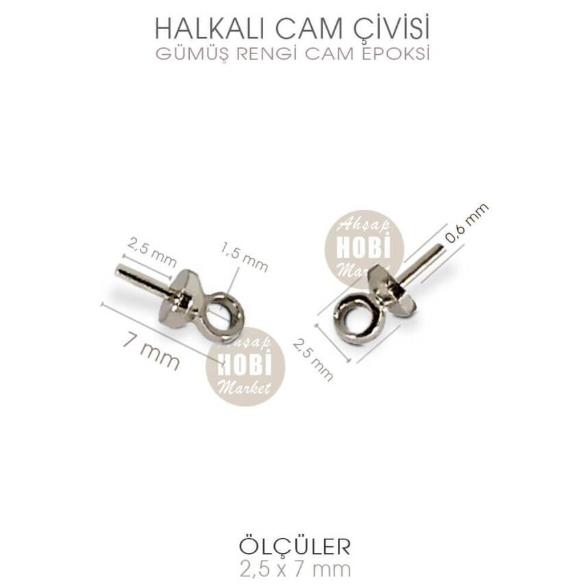 Halkalı Cam ve Epoksi Çivisi 50 Adet (2,5x7 mm) Parlak Gümüş - 2