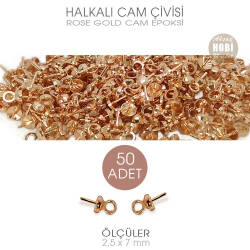 Halkalı Cam ve Epoksi Çivisi 50 Adet (2,5x7 mm) Rose Gold - Tual Hobi Sanat