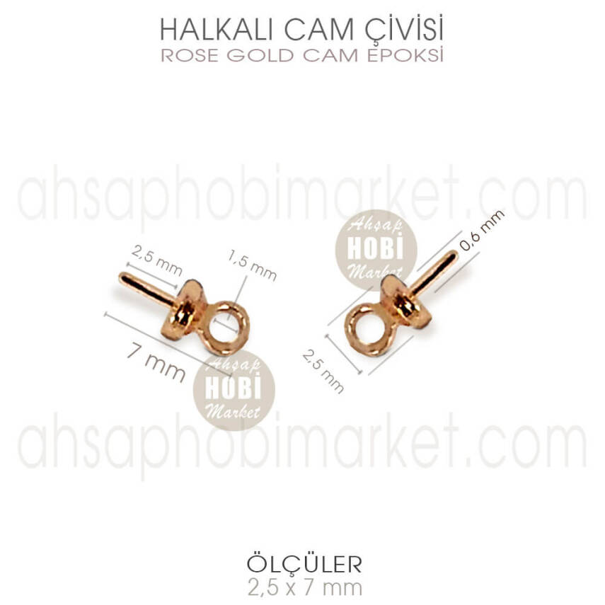 Halkalı Cam ve Epoksi Çivisi 50 Adet (2,5x7 mm) Rose Gold - 2