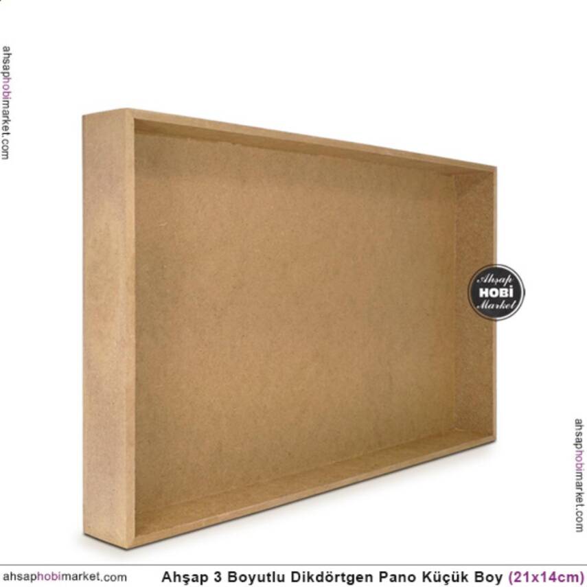 Ham Ahşap Derin Dikdörtgen Pano (20x14 cm) Küçük Boy Boyutlu - 2