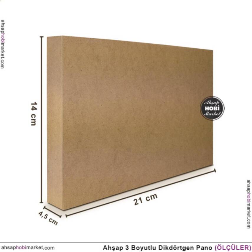 Ham Ahşap Derin Dikdörtgen Pano (20x14 cm) Küçük Boy Boyutlu - 1