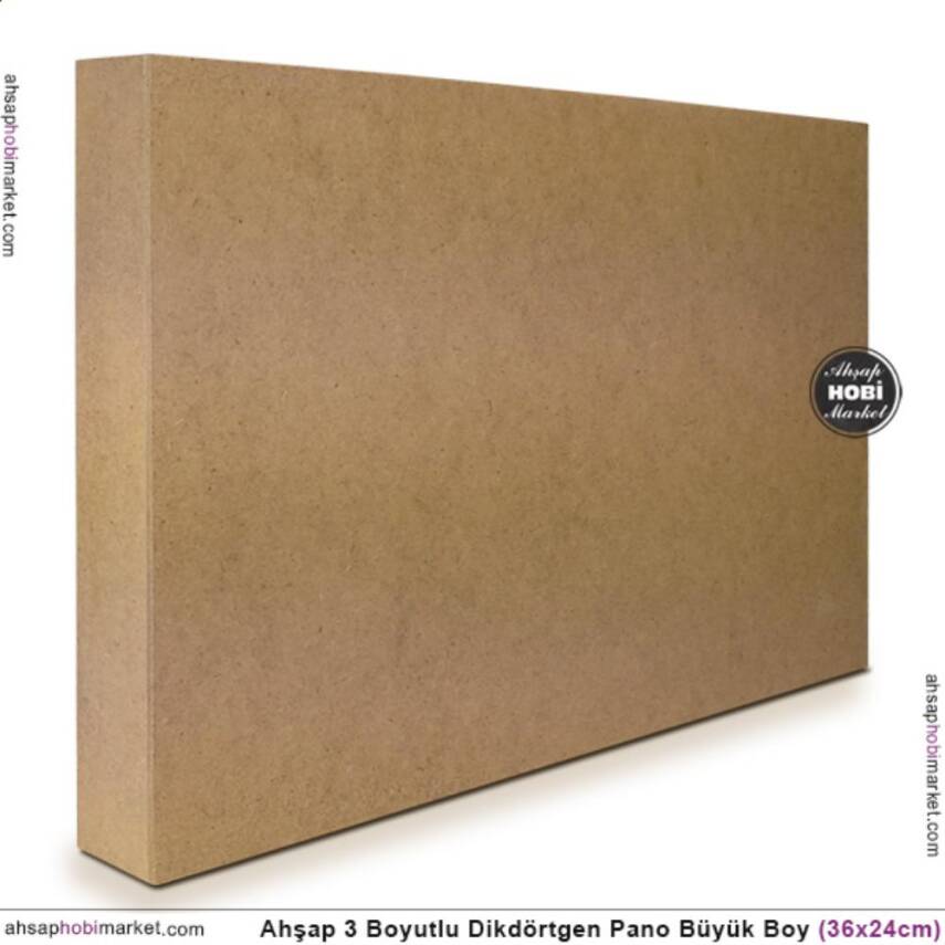 Ham Ahşap Derin Dikdörtgen Pano (36x24 cm) Büyük Boy Boyutlu - 1