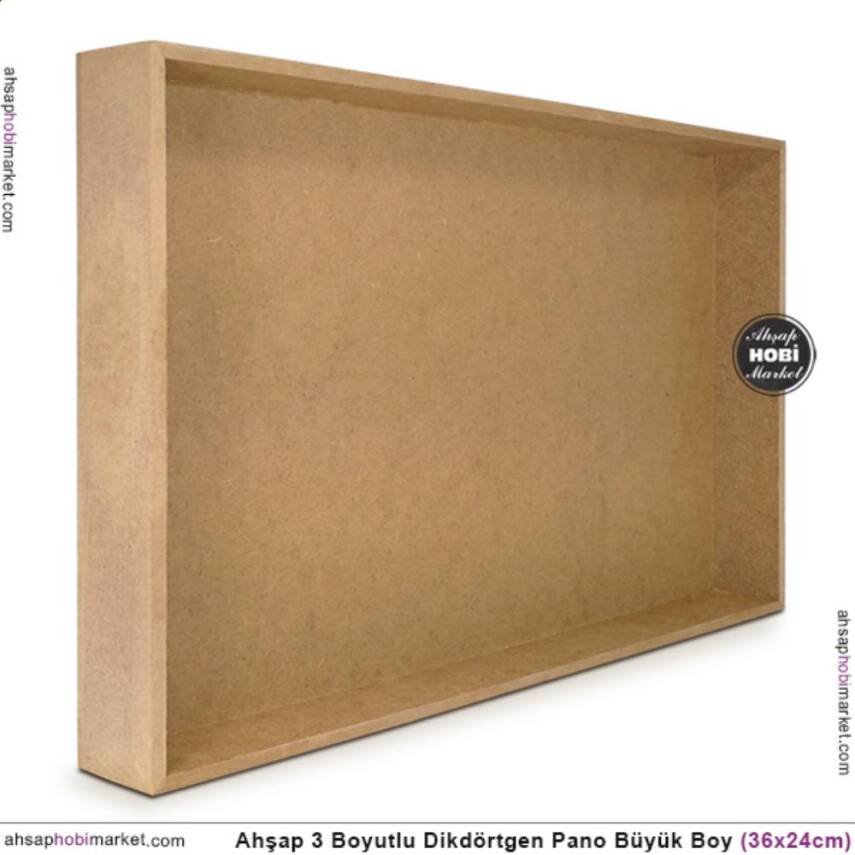Ham Ahşap Derin Dikdörtgen Pano (36x24 cm) Büyük Boy Boyutlu - 2