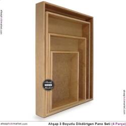 Ham Ahşap Derin Dikdörtgen Pano Seti (4 Parça) - Tual Hobi Sanat (1)