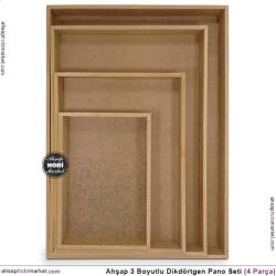 Ham Ahşap Derin Dikdörtgen Pano Seti (4 Parça) - Tual Hobi Sanat