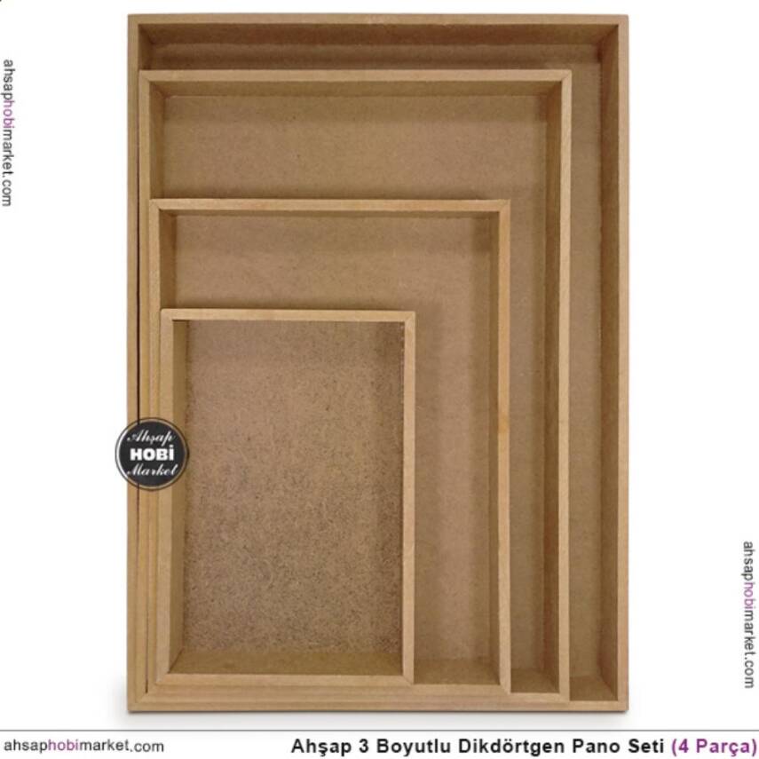 Ham Ahşap Derin Dikdörtgen Pano Seti (4 Parça) - 1