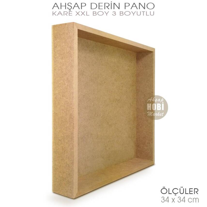 Ham Ahşap Derin Kare Pano (34x34 cm) XXL 3 Boyutlu - 2