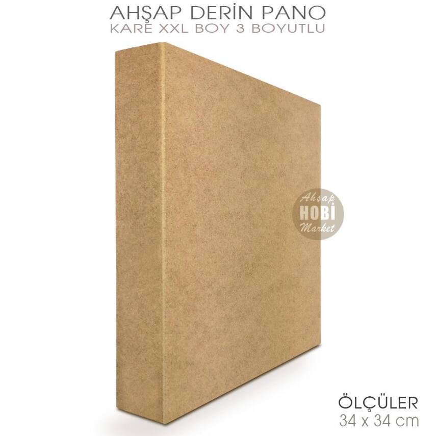 Ham Ahşap Derin Kare Pano (34x34 cm) XXL 3 Boyutlu - 1