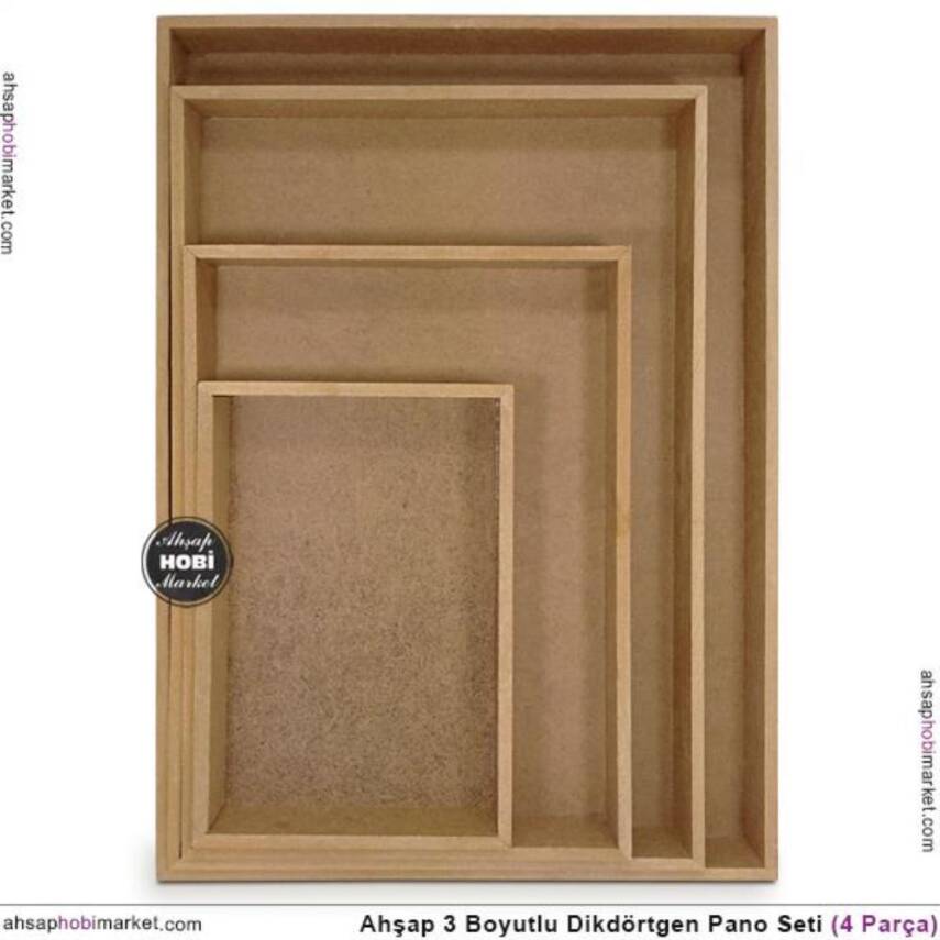 Ham Ahşap Derin Kare Pano Seti (4 Parça) - 1