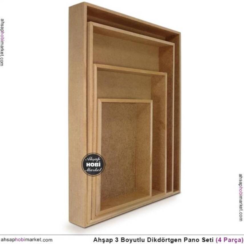 Ham Ahşap Derin Kare Pano Seti (4 Parça) - 2