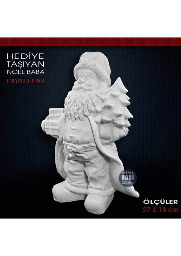 Hediye Paketi Taşıyan Noel Baba Heykeli (34x17 cm) Ham Polyester - 2