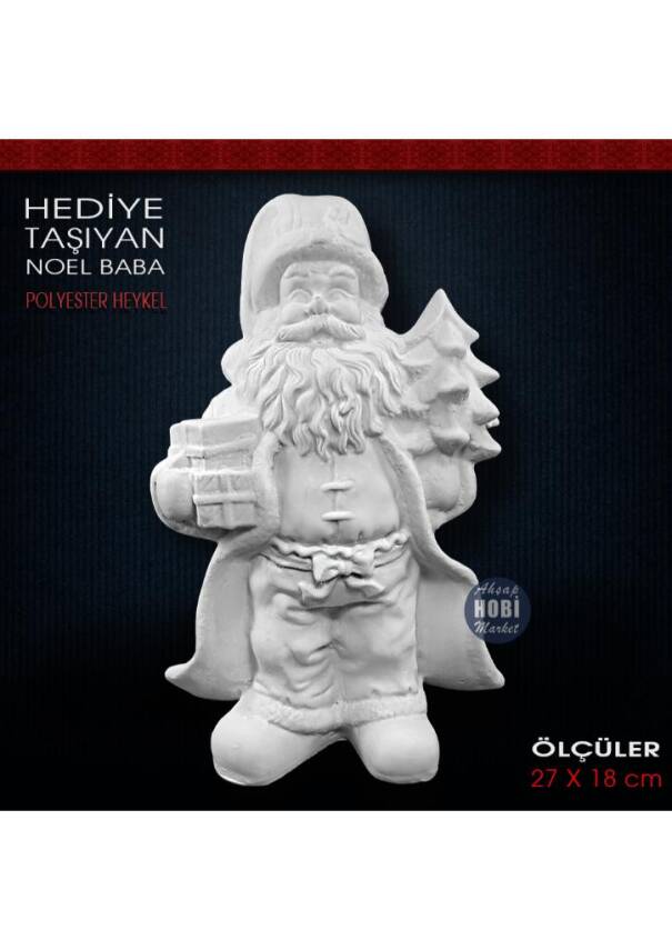 Hediye Taşıyan Noel Baba Heykeli (27x18 cm) Ham Polyester - 1