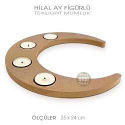 Hilal Ay Figürlü Tealight Mumluk (25x24 cm) Ham Ahşap - Tual Hobi Craft İst (1)