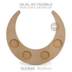 Hilal Ay Figürlü Tealight Mumluk (25x24 cm) Ham Ahşap - Tual Hobi Craft İst