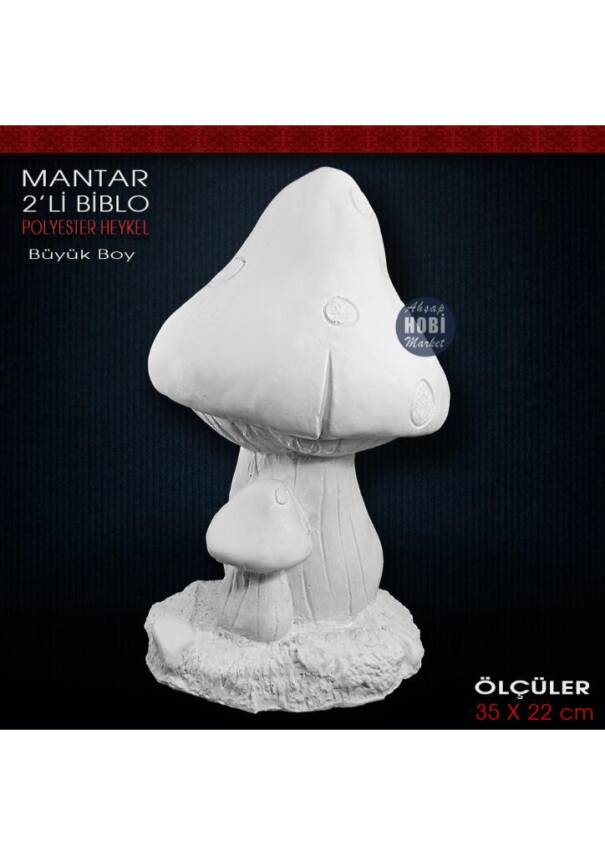 İkili Mantar Heykeli Büyük Boy (35x22 cm) Ham Polyester - 1