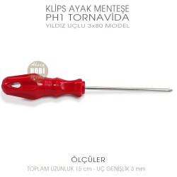 İnce Uçlu Yıldız Tornavida PH1 (15 cm) Klips Menteşe Ayak Montajı - Tual Hobi Sanat