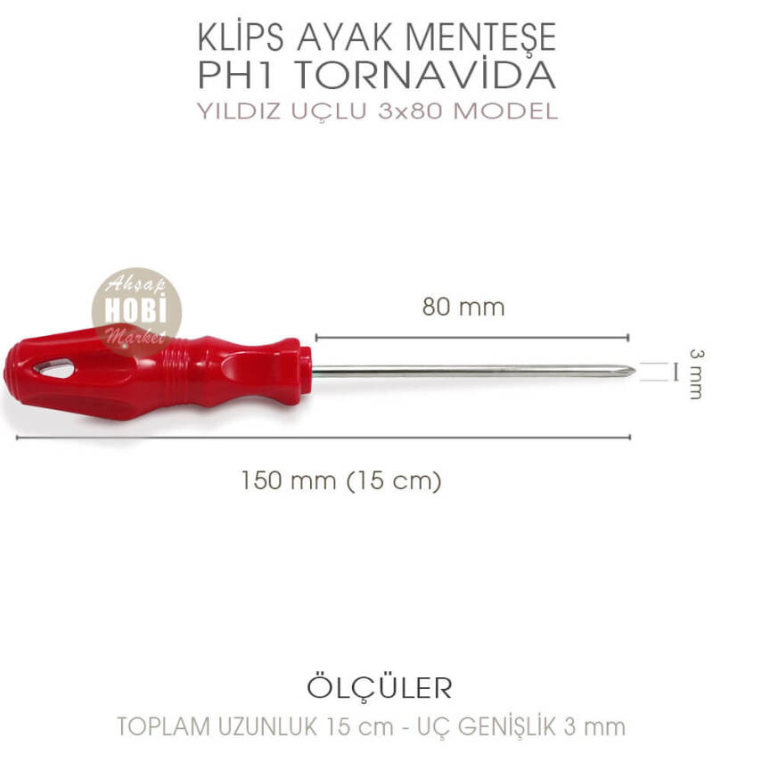 İnce Uçlu Yıldız Tornavida PH1 (15 cm) Klips Menteşe Ayak Montajı - 2