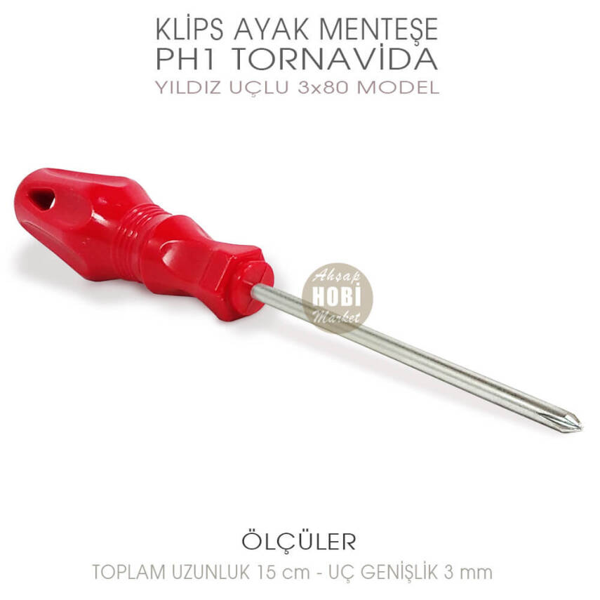 İnce Uçlu Yıldız Tornavida PH1 (15 cm) Klips Menteşe Ayak Montajı - 3