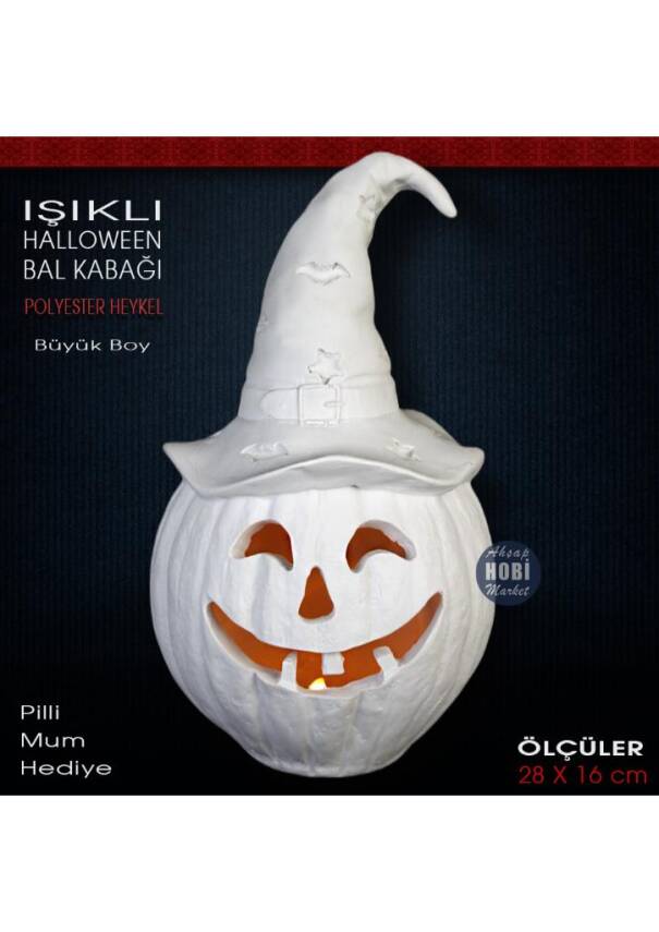 Işıklı Bal Kabağı Biblo Heykeli (28x16 cm) Ham Polyester Halloween - 1