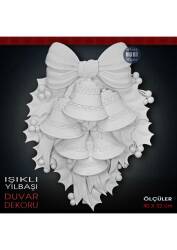 Işıklı Yılbaşı Duvar Dekoru Çan Detaylı (40x32 cm) Ham Polyester - Tual Hobi Sanat