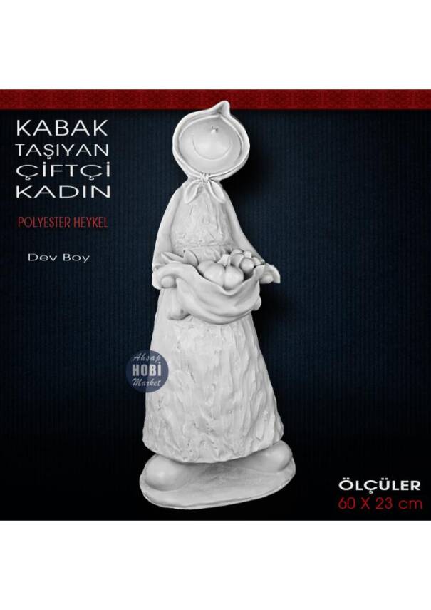 Kabak Taşıyan Çiftçi Kadın Heykeli Dev Boy (60x23 cm) Ham Polyester - 1