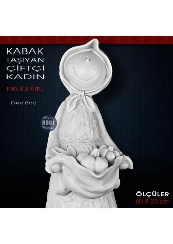 Kabak Taşıyan Çiftçi Kadın Heykeli Dev Boy (60x23 cm) Ham Polyester - 2