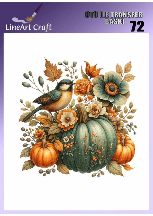 Kabak ve Kuş Desenli Kumaş Transfer Kağıdı LNT-K072 (20x20 cm) - 1