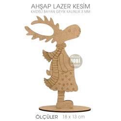 Kadın Geyik Yılbaşı Süsü (18x13 cm) Ahşap Lazer Kesim - Tual Hobi Craft İst