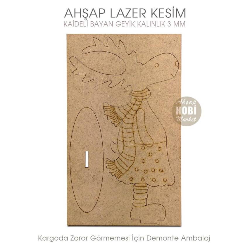 Kadın Geyik Yılbaşı Süsü (18x13 cm) Ahşap Lazer Kesim - 2