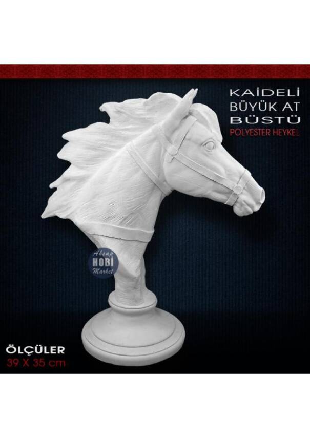 Kaideli Büyük At Başı Heykeli (39x35 cm) Ham Polyester - 1