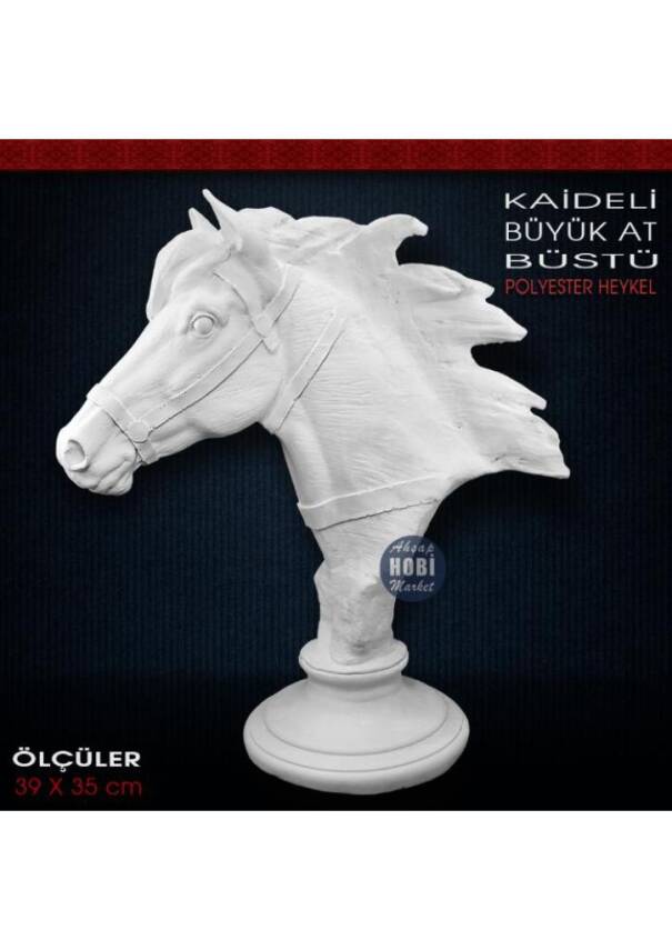 Kaideli Büyük At Başı Heykeli (39x35 cm) Ham Polyester - 2
